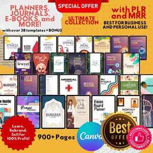 PLR 100-bundel, digitale planner, shirtontwerpen, mockups, budget, fitness, doelen en maaltijdplanning voor iPad en tablet, GoodNotes, Canva