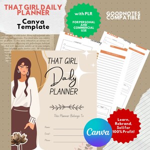 PLR That Girl Daily Planner Digital and Printable | Personal & Commercial Use | Canva Template | Digital Planner | Customizable | Goodnotes