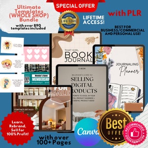 PLR Whole Shop Bundle, Digital Planner, Shirt Designs, Mockups, Budget, Fitness, Goals & Meal Planning for iPad and Tablet, GoodNotes, Canva