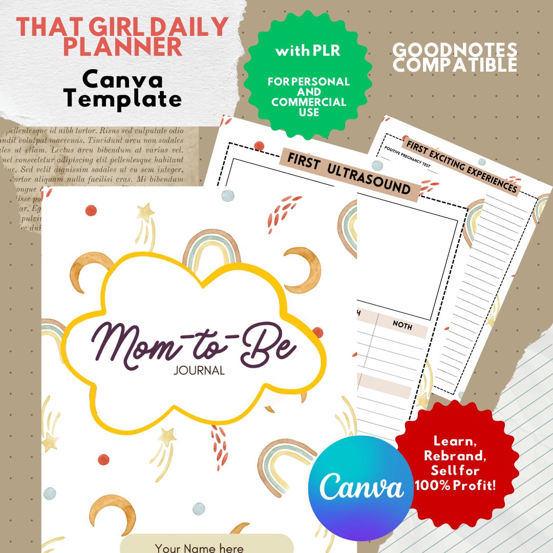PLR Mom-to-be Journal Digital &amp; Printable | Canva Template | Personal ...