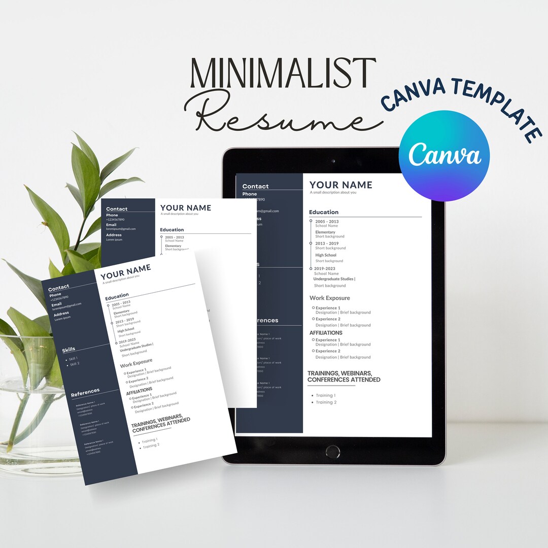 Minimalist Professional Resume Template | Canva Ready | PLR - Etsy