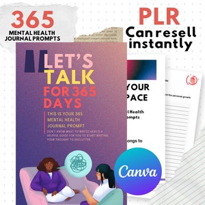 PLR | 365 Mental Health Prompts Journal Template | Printable Self-Care Workbook | Instant Download