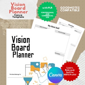 PLR ビジョン ボード プランナー Canva テンプレート | 個人および商用ライセンス | Canva テンプレート | ビジネス | Goodnotes | ギフトのアイデア | マニフェスティング