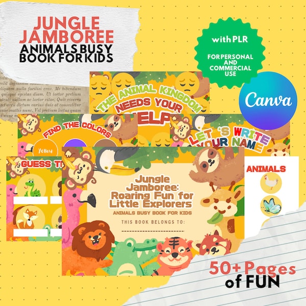 Junglee Jamboree Kids Busy Book - Canva Template | PLR & MRR Licensing | Instant Download I Busy Books I Busy Books for Kids | Activity Book