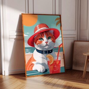 Kot Aperol Wall Art Print Abstrakcyjne kolorowe letnie wibracje La Dolce Vita Print Digital Download Dopamina Decor Apartment Cocktail Poster