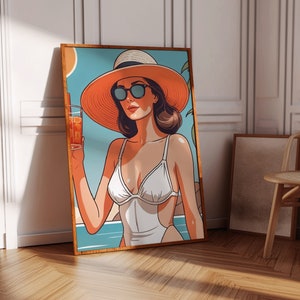 Kobieta Aperol Wall Art Print Abstrakcyjne Kolorowe Letnie Wibracje La Dolce Vita Wydruk Cyfrowe Pobieranie Dopamina Dekoracja Apartament Koktajl Plakat
