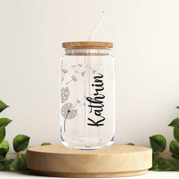 Personalisiertes Trinkglas mit Namen | Becher mit Deckel und Strohhalm | Glas mit Deckel | Eiskaffee Glas mit Deckel