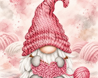 Stoffpanel Strickwichtel in Rosa – Baumwollstoff Panel mit Wolle und Stricknadeln – ca. 32 x 32 cm  / 12,5" x 12,5"