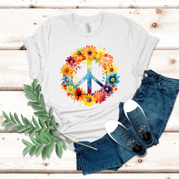 Hippie Shirt | Boho T-Shirt | Flower Power | Happiness Shirt | 70er Jahre T-Shirt |  Peace Shirt | Floral Design Shirt