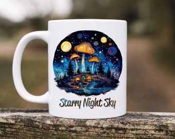 Starry Night Sky | Mushroom Mug | Fungi Mug | Night Sky Coffee Mug | Cute Mut with Stars and Mushrooms