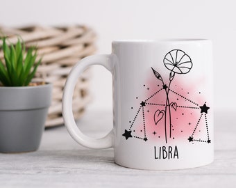 Libra Mug | Astrology Mug | Birth Flower Mug | Zodiac Mug | Celestial Coffee Mug | Horoscope Mug