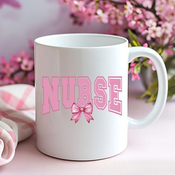 Krankenschwester Kaffeebecher | Kaffeetasse Nurse | Keramiktasse | Tasse mit Spruch | Coquette | Rosa Schleife | Geschenk Krankenschwester