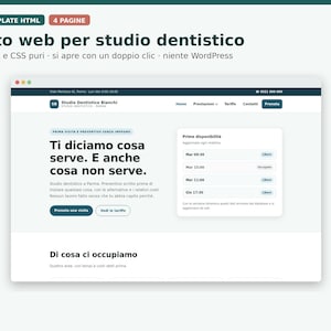 May include: A website template for a dental practice featuring a clean layout with dark blue text on a light background. The header includes navigation links and contact details. The main section displays appointment availability and service information.