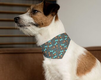 Dog Bone Bandana Collar, Gray Dog Bandana, Adjustable Dog Collar, Gray Dog Collar