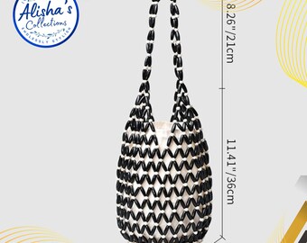 Handmade Wooden Beaded Bag - Boho Beach Tote, Shoulder Purse, Lightweight Netted Bag for Women, Perfect Gift for Her, Bridesmaid, Mother