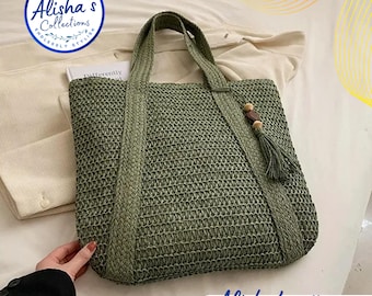 Torba typu tote w stylu boho, pleciona torba na ramię ze słomy, duża torba na plażę latem, torba boho na co dzień, wyjątkowy prezent dla niej, prezent urodzinowy, 3 kolory, najlepsza