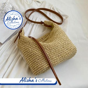 Sacs seau à bandoulière | Sacs tissés à la main | Sac en paille fait main avec fermeture éclair | Sac de plage tissé pour femme | Sac à main pour femme | Cadeau Saint-Valentin