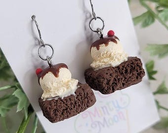 Brownie Sundae Dangle Earrings – Handmade Polymer Clay Dessert Jewelry