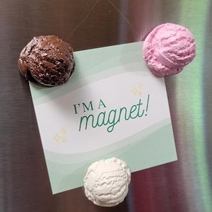 Neapolitan Mini Ice Cream Scoop Magnet Set of 3 - Eclectic Whimsical Fridge and Kitchen Decor