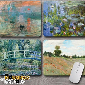 クロード・モネの名画～マウスパッド/PCマウスパッド～印象派の日の出、睡蓮、橋、ひまわり、ポピー、庭、アート愛好家へのギフト