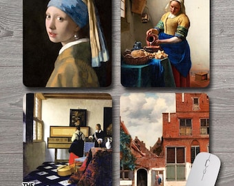 Johannes Vermeer Famous Paintings ~ Mouse Pad / PC Mousepad ~ Girl Pearl Earring Music Lesson Milkmaid Little Street Delft Art Lover Gift