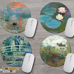 Claude Monet Famous Paintings ~ ROUND Mouse Pad / PC Mousepad ~ Impression Sunrise Water Lilies Bridge Sunflowers Poppy Garden