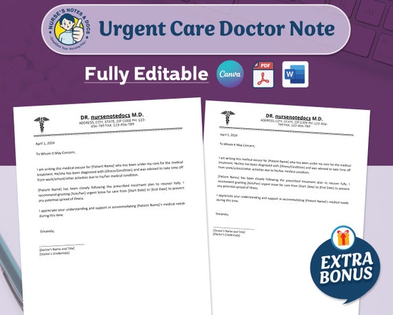 Blank Urgent Care Doctors Note
