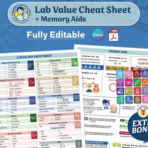 Lab Value Cheat Sheet 2024: Nursing Notes & Memory Aids (PDF Editable)