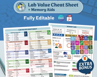 Hoja de referencia de valores de laboratorio 2024: Apuntes de enfermería y recursos de memoria (PDF editable)