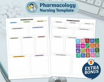Plantilla rellenable de farmacología de enfermería: fichas imprimibles de medicamentos y fichas de fisiopatología para estudiantes de enfermería