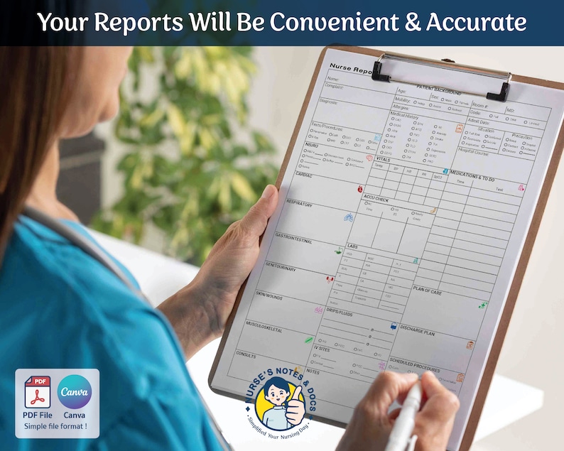 Editable ICU Nurse Report Sheet Med Surg, Nursing Report Sheet Nurse Brain New Grad, Report Sheet RN Patient Report W/ Meds, Canva & PDF
