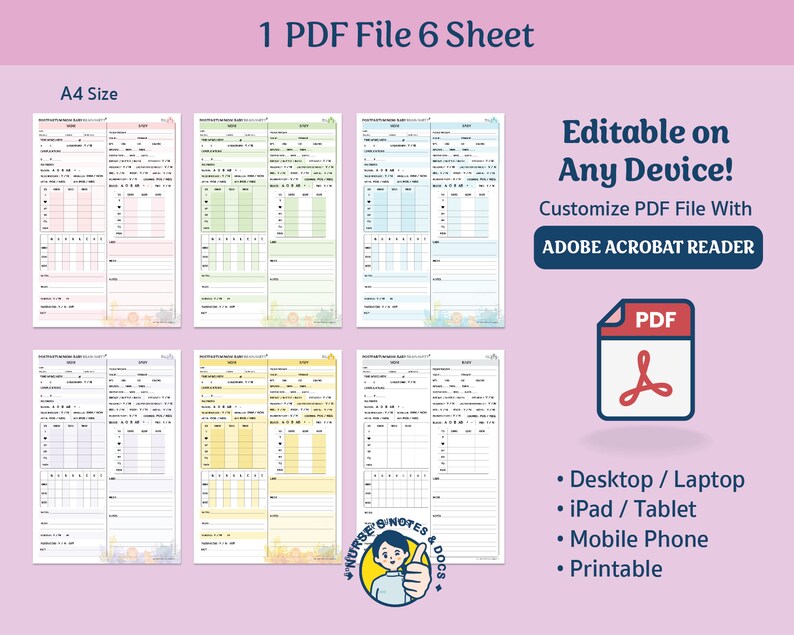 Mother Baby Nurse Report Sheets: Watercolor Leaf Design (digital ...