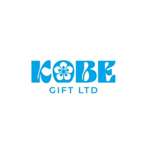 May include: A blue logo on a white background. The word "KOBE" is in stylized blue letters, with a flower graphic replacing the "O". Below, in smaller blue letters, is "GIFT LTD".