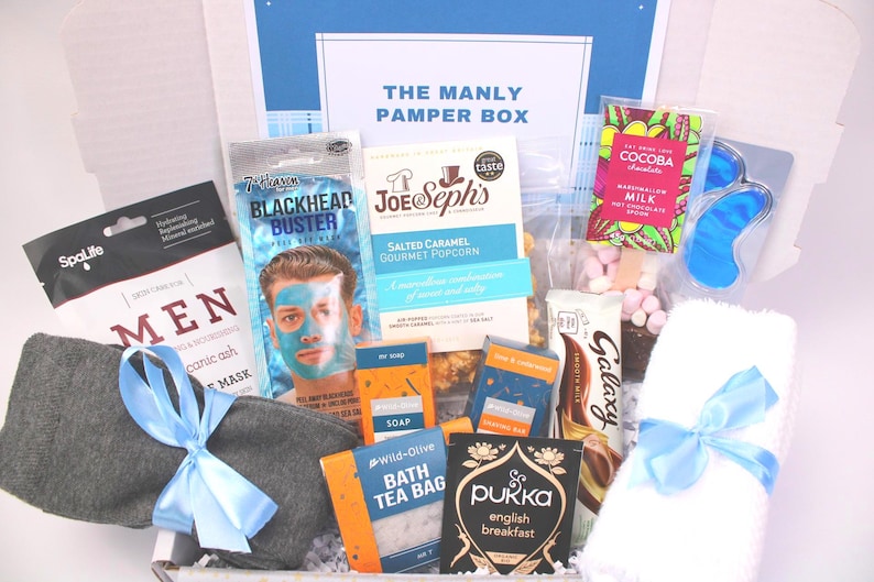 MEN'S CARE PACKAGE | Pamper gift box man, Get Well Soon, Spa box man, Gifts for boyfriend Gift for dad, Gift for brother, blue man gift image 3
