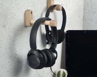 Wooden Headphone Stand, Wall Hook for Headset, Gift for Gamer Room Decor