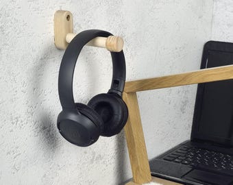 Ash Wood Headphone Wall Hook: Minimalist Headset Organizer