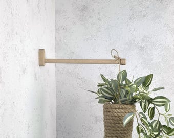 Minimalist Ash Wood Plant Hanger Wall Bracket | Modern Hanging Plant Hook for Indoor Pots | Wooden Wall Hook Holder for Macrame