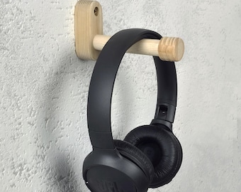 Solid Wood Headset Wall Mount, Minimalist Headphone Hook, Gaming Desk Organizer