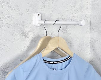 12 Inch White Wood Clothes Rail: Wall Mounted Valet Rod