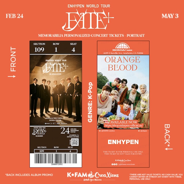 Personalized ENHYPEN World Tour 'Fate Plus' Stub Ticket