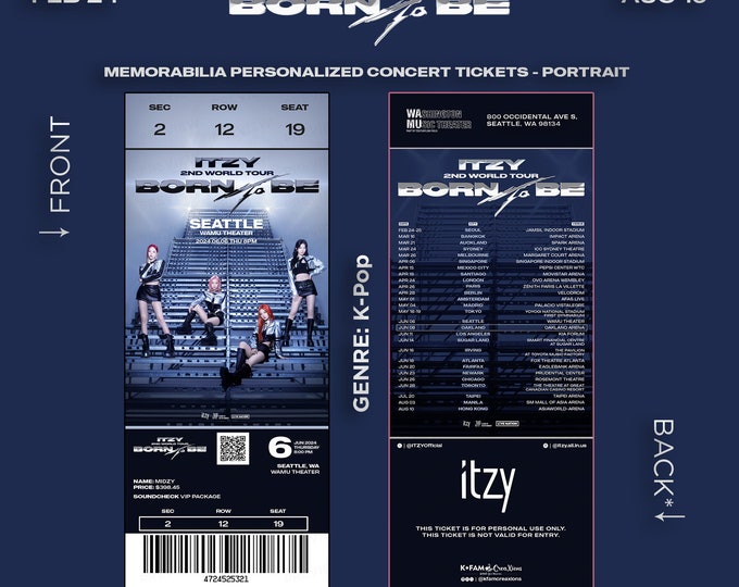 Personalized ITZY 2ND WORLD TOUR 'Born To Be' Stub Ticket