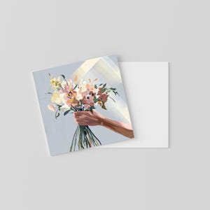 Mini bloemenkaarten | Vierkante notitiekaarten van 4 x 4 inch | Set van 3 blanco kaarten | Opvouwbare kaarten | Kaart met bloemenboeket | Originele kunstwerken | Afdrukbare kaarten