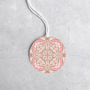 Ronde cadeaukaartjes | Rozerode cadeaukaartjes met patroon | Set van 9 ronde tags | Afdrukbare notitiekaarten | 3 originele ontwerpen op één pagina | Bundelpakket:
