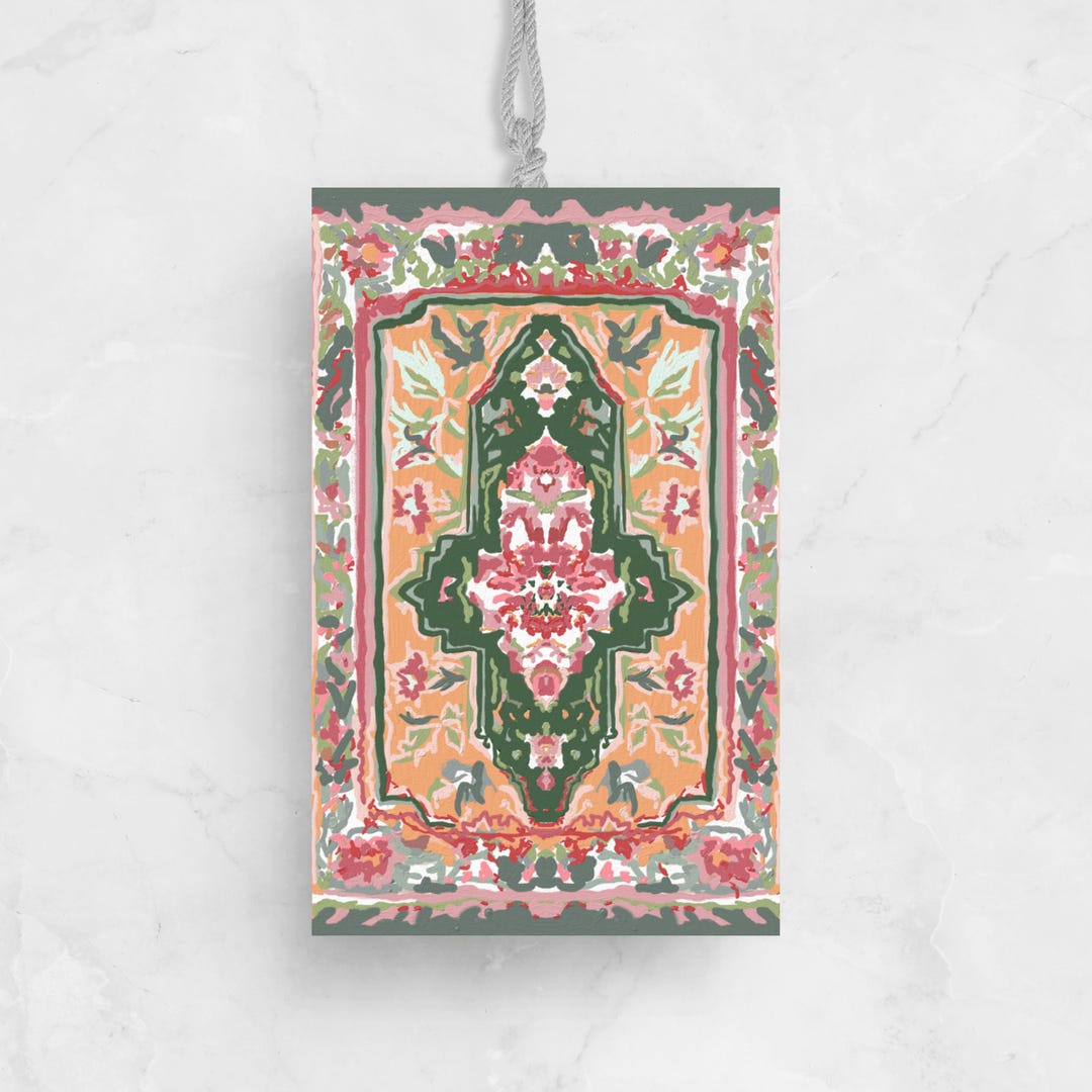 X9 Bundle of Printable Rectangular Gift Tags With Original Vintage Rug