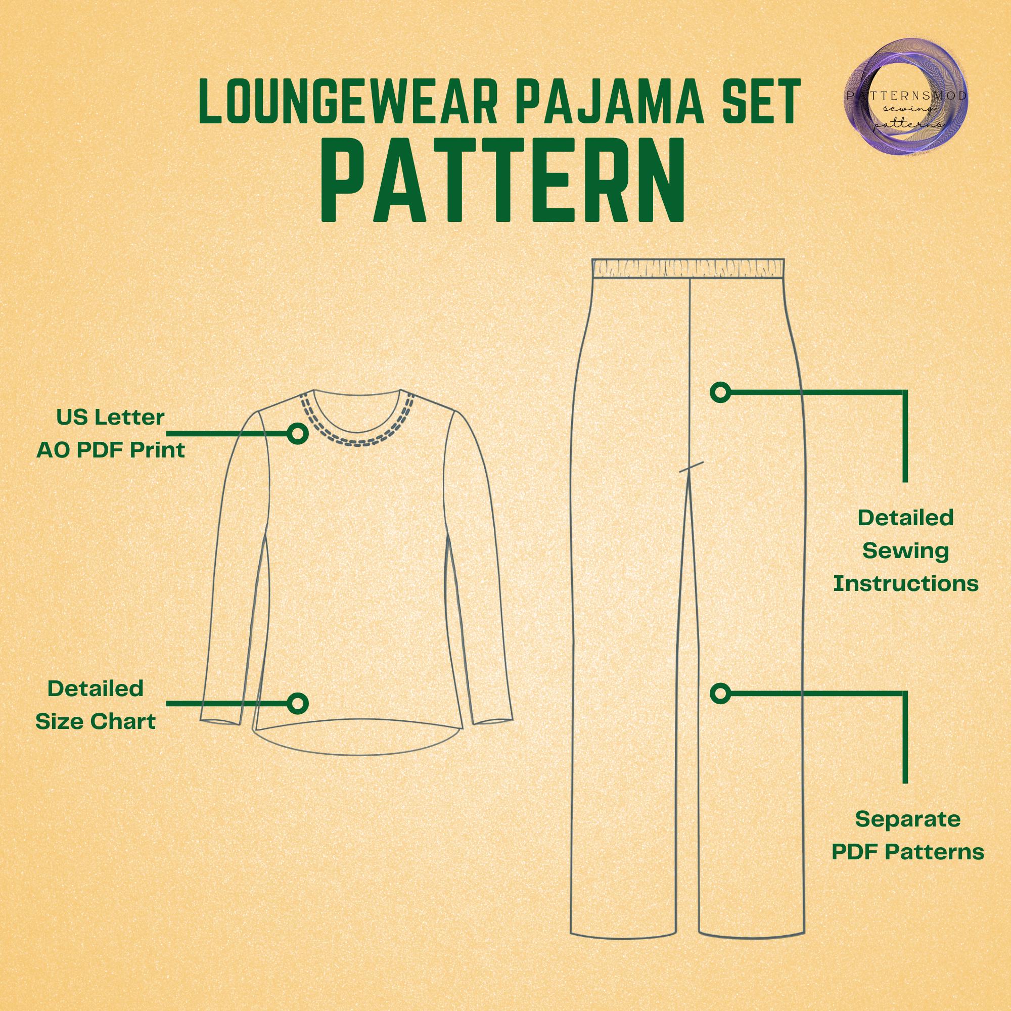 Women's Pajama Set Sewing Pattern, Loungewear Pants and Blouse PDF ...
