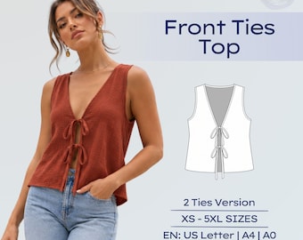 Front Ties Vest Sewing Pattern Women Linen Tank Top Easy Sewing Tutorial XS-5XL