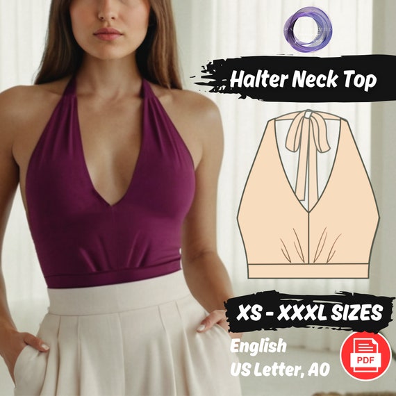 Halter Crop Top Sewing Pattern Tie Neck Top Pattern Bralet