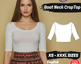Women's Crop Top Sewing Pattern: Half Sleeve Trendy Shirt PDF Pattern