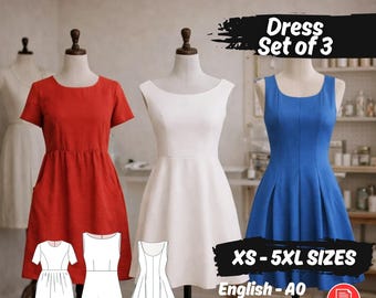 Sommerkleid Schnittmuster 3er Set Frauen Mini Leinen Kleider Schnittmuster
