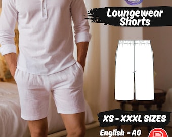 Men Shorts Sewing Pattern Elastic Waist Loungewear Short Pants with Pockets PDF Pattern